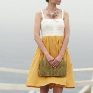 Anthropologie Maeve Vappu Dress Size 10 Yellow and White
